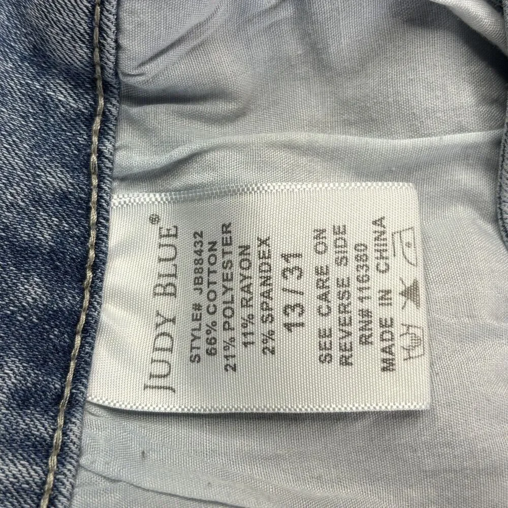 Judy Blue Jeans Womens 13 Distressed Skinny Light Wash Denim Lace Patch Ripped‎